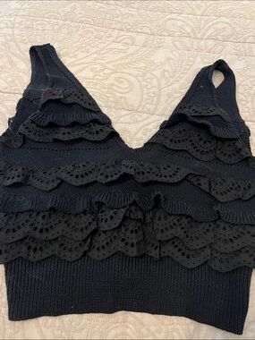 Marissa Webb Black Eyelet Ruffle Crop Top